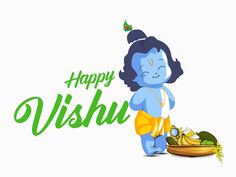 a cartoon character with the words happy visshu on it