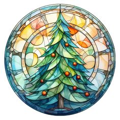 a stained glass window with a christmas tree on it