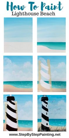 how to paint lighthouse beach with step by step paintings