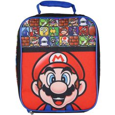 an image of a nintendo lunch bag with mario on the front and other characters around it