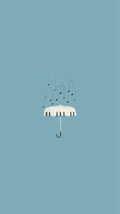 an umbrella with musical notes hanging from it's sides on a light blue background