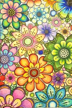 colorful flowers are shown in this drawing