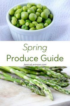 spring produce guide with asparagus and peas