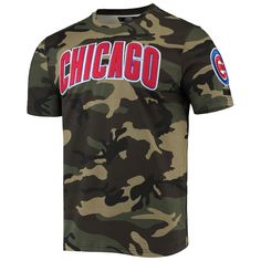 Hide amongst your opponents with this original Chicago Cubs T-shirt by Pro Standard. It features a sublimated camo pattern, so you can go into stealth mode and scope out the competition. The bold Chicago Cubs graphics with embroidered and felt details provide a classy look, while the soft cotton fabric and classic tee construction ensure comfort with each wear. Officially licensed Brand: Pro Standard Material: 100% Cotton Chenille applique with embroidered and felt details Crew neck Sublimated c Camouflage Cotton T-shirt With Sublimation Print, Camouflage Sublimation Print Crew Neck T-shirt, Camouflage Crew Neck T-shirt With Sublimation Print, Camouflage Crew Neck T-shirt With Letter Print, Streetwear Camouflage T-shirt With Letter Print, Chenille Applique, Chicago Cubs Fans, Best Valentine's Day Gifts, Camo Designs