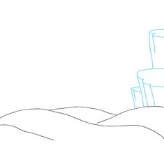 a drawing of a water tower on top of a hill