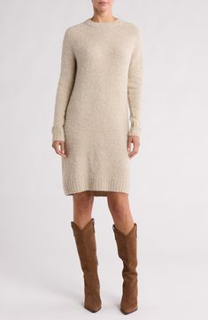 Look chic in chilly weather wearing this raglan-sleeve sweater dress knit from bouclé yarns. 38" length (size Small) Crewneck Long sleeves 40% acrylic, 34% nylon, 26% wool Machine wash, dry flat Imported Beige Sweater Dress, Raglan Sleeve Sweater, Boucle Yarn, Dress Knit, Weather Wear, Daytime Dresses, Chilly Weather, Look Chic, Sleeve Sweater