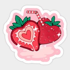 a strawberry with a heart and a candy cane