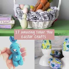 an assortment of crocheted easter decorations and crafts