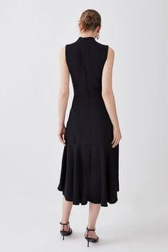 Dress to impress with this stylish tailored dress. Designed in a mid-length with a figure-flattering fitted waist, it features a high neck and asymmetrical hem for a unique touch. High Low Midi Dress, Soft Tailoring, Tailored Dress, Karen Millen, Asymmetrical Hem, Fashion Face, Asymmetric Hem, Mid Length, Dress Collection