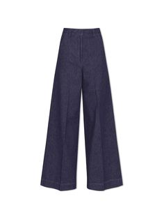 Luxury Cotton Wide-leg Dress Pants, Luxury High-rise Wide Leg Denim Pants, Luxury High-rise Wide Leg Pants In Denim Blue, Luxury Wide Leg Pleated Dress Pants, Luxury Pleated Wide Leg Pants, Luxury Evening Culottes Trousers, Zara Luxury Wide Leg Pants For Formal Occasions, Luxury Blue Wide Leg Pants, Luxury High Rise Denim Blue Pants