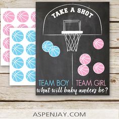 two basketball cards with the words take a shot, team boy and team girl on them