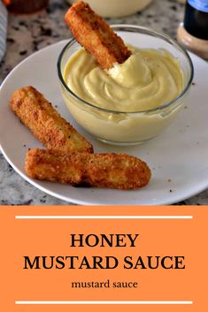 honey mustard sauce in a small glass bowl with fried breadsticks on the side