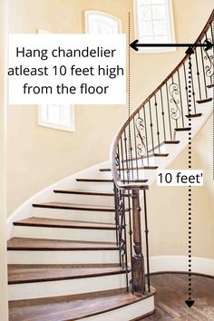 the height of a stair case is shown with an arrow pointing up to it's bottom