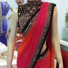 Image result for saree with mirror work Gradient Saree, Mirror Blouse, Work Blouse Designs, Red Sari, Mirror Work Blouse Design, Mirror Work Blouse, Blouse Embroidery, Beautiful Mirror