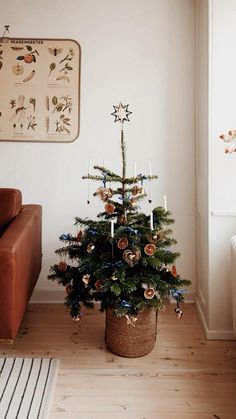 a small christmas tree in a living room