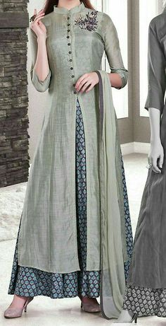 Layered Kurti Designs, Double Layered Kurti Designs, Kurti Designs For Women, Silk Kurti Designs, Long Gown Design, Dress Fancy, Designer Kurti Patterns, Kurta Neck Design