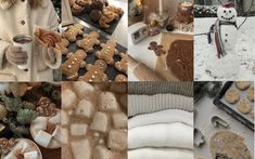 a collage of photos with ginger cookies and snowmen