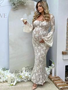 Momyknows White Lace Off Shoulder Bow Drawstring Ruffle Flare Sleeve Elegant Photoshoot Baby Shower Maternity Mini Dress White Dress Classy Long Sleeve, Maternity Boho Dress, Maternity Party Outfit Winter, Western Baby Shower Outfit For Mom, Maxi Skirt Pregnancy Outfit, Fall Baby Shower Dress For Mom, Boy Baby Shower Outfit For Mom, Maternity Pictures Dress, Baby Shower Dresses For Mom