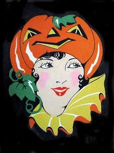 an image of a woman with a pumpkin on her head