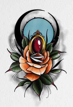 a drawing of a rose with a crown on it's head and an eye in the center