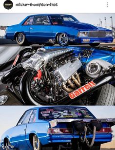 two pictures of the same car with different engine types and colors, one is blue