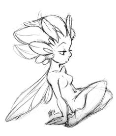 a drawing of a fairy sitting on the ground