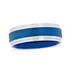 a blue and white wedding ring on a white background