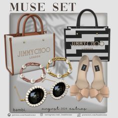 an image of a set of items for a woman's purse and shoes with the name jimmychoo on it