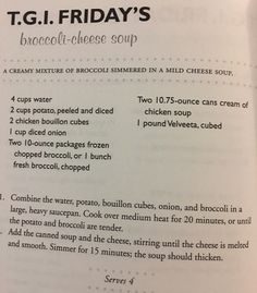 the recipe for t g i friday's broccoli cheese soup