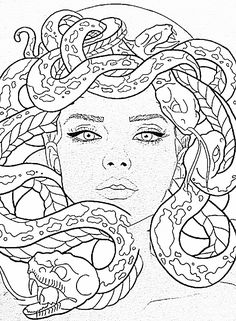 a woman with snakes around her head