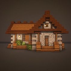 a small house made out of wood and stone