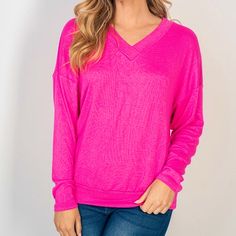 Brand New In Bag A Long Sleeve Solid Knit Top With A V-Neck Featuring A Tapered Hem And Dolman Sleeves. Fabric Is A Lightweight Oakley Knit. Pink V-neck Soft Knit Top, Trendy Pink V-neck Top For Spring, White Birch, Dolman Sleeve, Knit Top, Long Sleeve Tees, V Neck, Brand New, Knitting