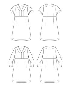 the front, back and side views of a women's dress