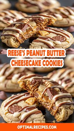 reese's peanut butter cheesecake cookies are stacked on top of each other