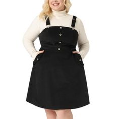 Black Suspender Dress For Fall, Short Dress With Boots, Plus Size Corduroy, Corduroy Pinafore, Corduroy Pinafore Dress, Overall Skirt, Line Dresses, Plus Size Brands, A Line Dresses