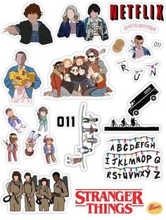 various stickers that include characters from the tv series, and are in different colors