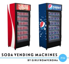 two soda vending machines side by side with the caption saying soda vending machines