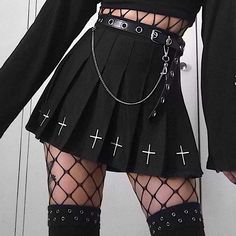 Brand New Boutique Item. Black High Waisted Pleated Mini Skirt With White Crosses Embroidered On The Bottom Of The Skirt. Features Built In Black Shorts That Are Attached To The Skirt. See Pictures For Details. True To Size. Waist Band Is Stretchy. Price Is Firm Small: Hips: 33.8 Waist: 24.4” Length: 14.9” Medium: Hips: 35.4” Waist: 25.9” Length: 14.9” Large: Hips: 37” Waist: 27.5” Length: 15.3” Tags: Punk Goth Gothic Grunge Cross Skirt High Waist Harajuku Skirt, Styl Grunge, Streetwear Skirt, Preppy Mode, Punk Skirt, Goth Skirt, Gothic Skirt, Estilo Harajuku, Mini Pleated Skirt