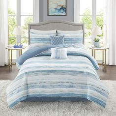 Coastal Comforter, Cozy Watercolor, Coastal Room Decor, Pillows Blue, Coastal Bedding, Beachy Room, Coastal Room, Beach Bedding