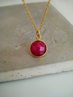 Ruby necklace July birthstone necklace gemstone necklace Ruby Necklace With Bezel Setting As Gift, Gold Ruby Necklaces With Bezel Setting, Gold Faceted Ruby Necklace, Gold Ruby Pendant Birthstone Necklace, Sterling Silver Gemstone Necklace, Necklace Ruby, Ruby Pendant, Ruby Necklace, Pretty Necklaces