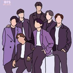 a group of men standing next to each other in front of a purple background with the words bts on it