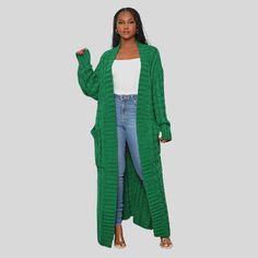 Unsere Theodora - Lange Strickjacke mit V-Ausschnitt ist ein Must-have für Ihre Wintergarderobe. Mit dieser vielseitigen Strickjacke in mehreren charmanten Farben bleiben Sie gemütlich und stilvoll. Womens Long Cardigan Sweaters, Cardigan Verde, Áo Len Cardigan, Cardigan Green