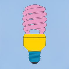 a pink and yellow light bulb on a blue background