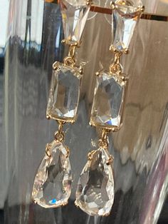 18k Gold plated faceted crystal glass diamante rhinestone teardrop earrings Length 6cm Fan Earrings, Crystal Design, Faceted Crystal, Teardrop Earrings, Modern Jewelry, Crystal Glass, Vintage Gold, Jewelry Earrings Dangle, Etsy Earrings