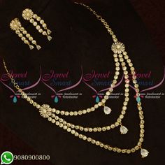 Party Wear Jewellery, Line Stone, Blue Dart, Casting Models, Diamond Jewelry Set, American Diamond Jewellery, Layer Necklace, Gold Models, Jewellery Shop