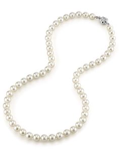 This beautiful Akoya pearl necklace ranges between 7.0-7.5mm in size and consists of pearls with an 'excellent' grade luster and clean surface. Our AA+ quality meets The Pearl Source's stringent standards for high quality pearls and are offered at a very affordable price. All pearls in this necklace are round and are strung with silk thread and double-knotted between each pearl. This necklace comes standard with a beautiful 14K gold clasp, though premium clasps can be selected for an additional Japanese Pearls, White Choker, Akoya Pearl Necklace, Popular Necklaces, Pearl Strands Necklace, Long Pearl Necklaces, Pearl Strand, White Pearl Necklace, Cultured Pearl Necklace