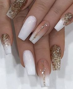 Nailart Designs, Gold Acrylic Nails, Ombre Acrylic Nails, Winter Nails Acrylic, Christmas Nails Acrylic, Nail Swag, Short Acrylic Nails Designs