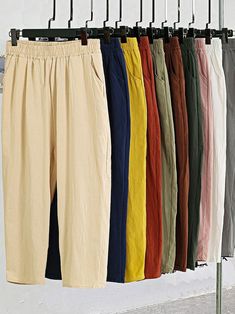 Shop A Wide Range Of Women's  Pants At Justfashionnow.com. Free Shipping. Cotton Casual Pants, Casual Linen Pants, Plain Pants, Fall Pants, Cropped Linen Pants, Pants Cotton, Pants With Pockets, Elastic Waist Pants, Loose Pants