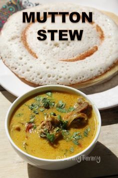 there is a bowl of soup next to a plate with an english mutton stew