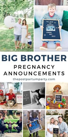 a collage of photos with the words big brother and baby announcement